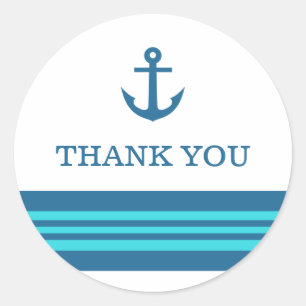 Blue Turquoise Nautical Anchor Thank You Stickers