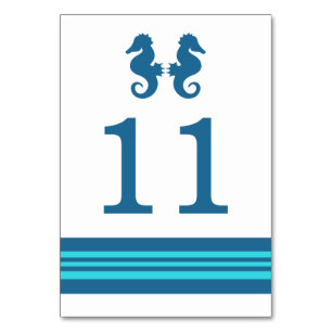 Blue Turquoise Nautical Seahorse Table Card