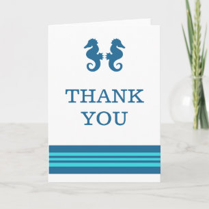 Blue Turquoise Nautical Seahorse Thank You Card
