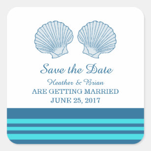 Blue Turquoise Nautical Seashells Save the Date Square Sticker