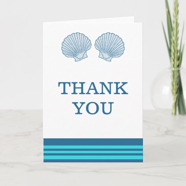 Blue Turquoise Nautical Seashells Thank You Card (Front)