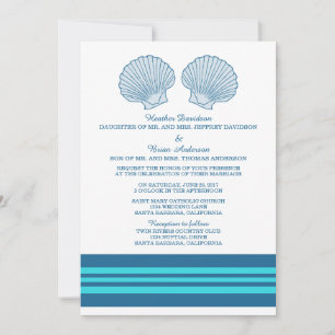 Blue Turquoise Nautical Seashells Wedding Invite