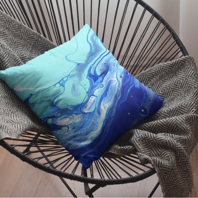 Blue Turquoise Navy Water Abstract Ocean Cushion (Creator Uploaded)