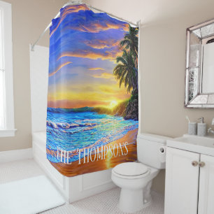 Blue Turquoise Ocean Sunset Shower Curtain