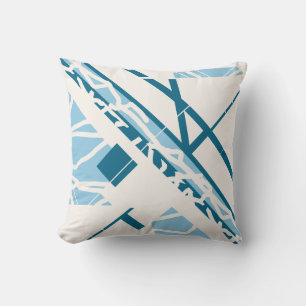 Blue Turquoise on Off-white Diagonal Shapes Lines Cushion