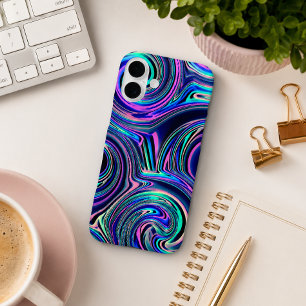 Blue Turquoise Purple Pink Spiral Art Pattern iPhone 16 Plus Case