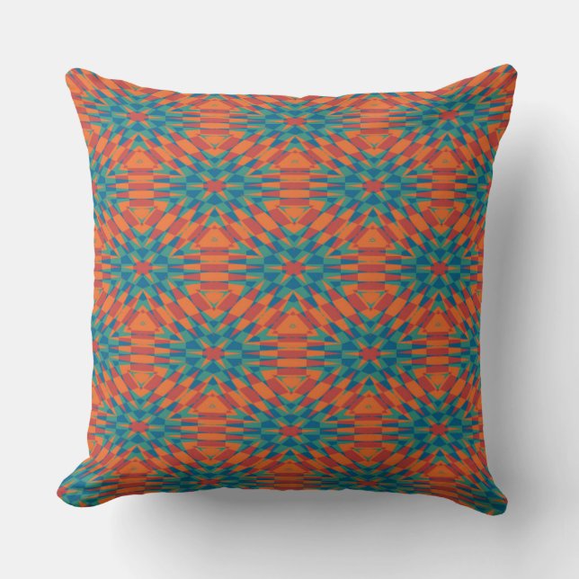 blue, turquoise, red and orange geometric cushion (Front)