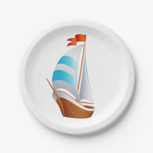 Blue Turquoise Sailboat Nautical Beach Wedding Paper Plate