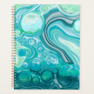 Blue, Turquoise Sea Waves and Bubbles Planner