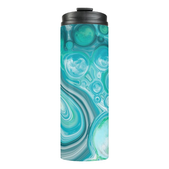 Blue, Turquoise Sea Waves and Bubbles  Thermal Tumbler (Front)