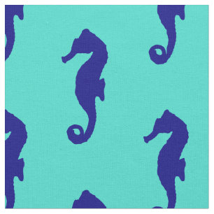 Blue Turquoise Seahorse Coastal Pattern Fabric