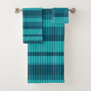 blue turquoise shades striped vertical pattern bath towel set
