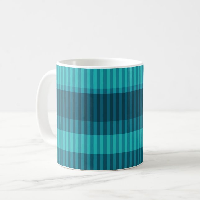 blue turquoise shades striped vertical pattern coffee mug (Front Left)