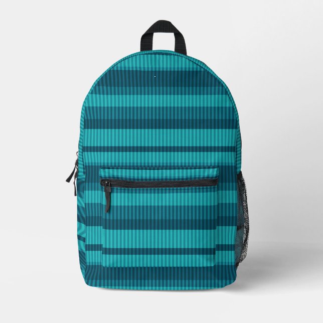 blue turquoise shades striped vertical pattern printed backpack (Front)