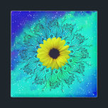 Blue turquoise starry galaxy mandala and sunflower magnet<br><div class="desc">Blue turquoise starry galaxy mandala and sunflower magnet</div>