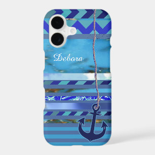 blue turquoise stripes, anchor and name