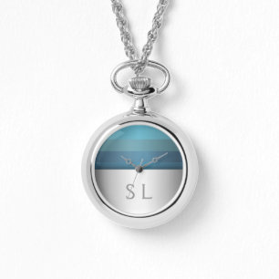 Blue Turquoise Stripes Pattern Your Monogram Watch