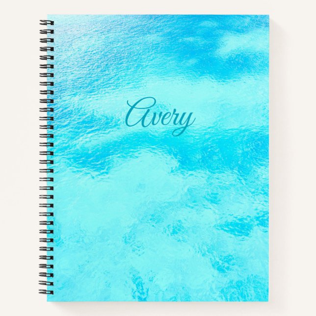 Blue, Turquoise Swirling Caribbean Personalised Notebook (Front)