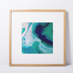 Blue Turquoise Swirls Marble Abstract Art Poster