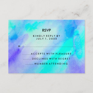 Blue Turquoise Watercolor Look Bat Mitzvah RSVP Card