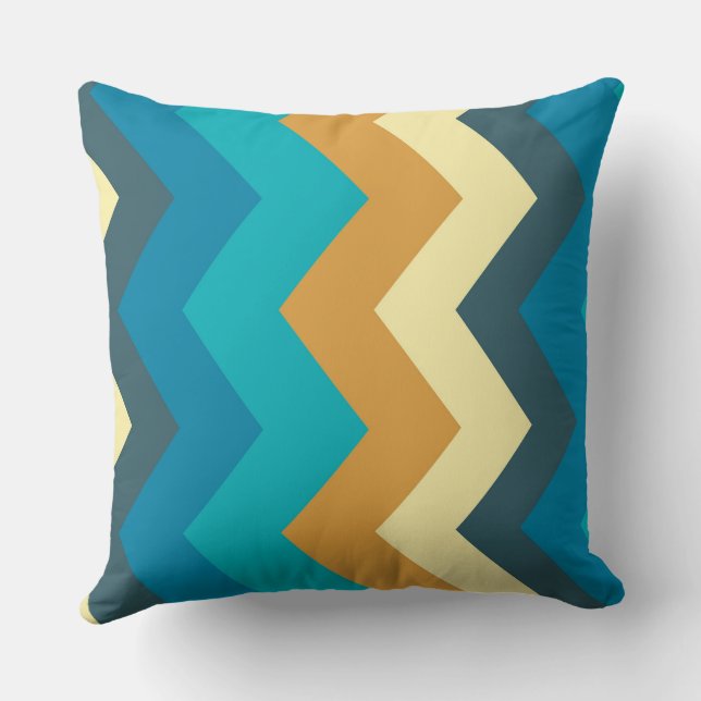 blue, turquoise, yellow and teal chevron Pattern Cushion (Back)
