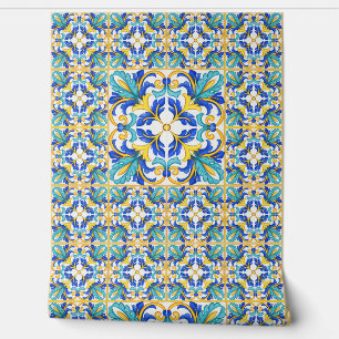 Blue Turquoise Yellow Mediterranean Tile Wall Deco