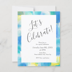 Blue Turquoise Yellow Modern Abstract Invitation