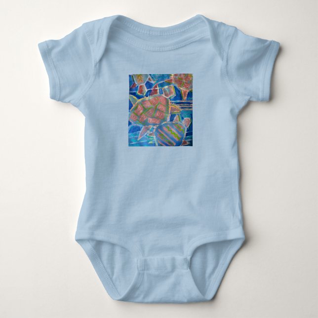 Blue Turtles baby romper Bodysuit (Front)