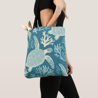 Blue Turtles in a Coral Reef Tote Bag