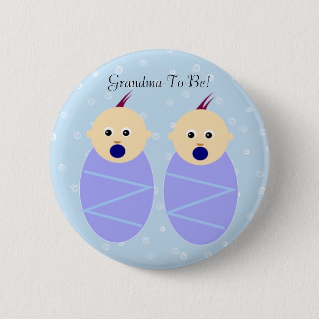 Blue Twin Boys Grandmother Button (Front)