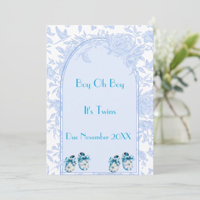 Blue Twin Boys Pregnancy Announcement  (Standing Front)