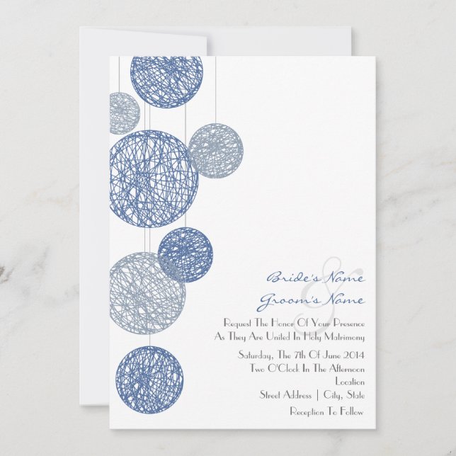 Blue Twine Globes Wedding Invitation (Front)