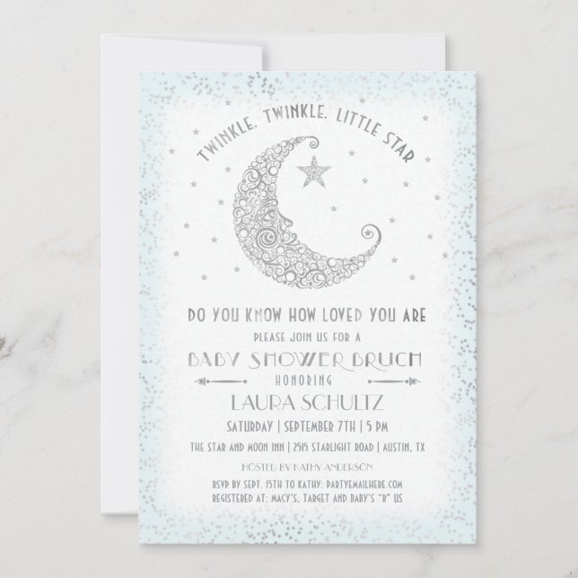 Blue Twinkle Little Star Baby Shower Brunch Invitation (Front)