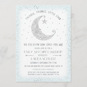 Blue Twinkle Little Star Baby Shower Brunch Invitation