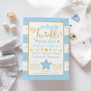 Blue Twinkle Little Star Baby Shower Invitation