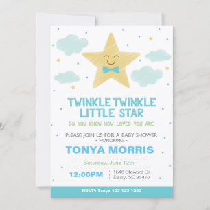 Blue Twinkle Little Star Baby Shower Invitation