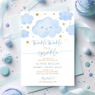 Blue Twinkle Star Cloud Baby Sprinkle Invitation