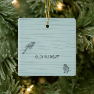 Blue Two birds following their dreams Ceramic Ornament