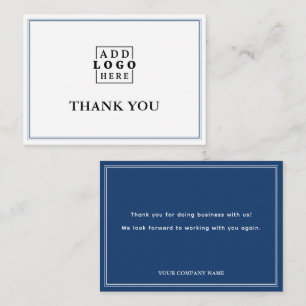 Blue Two Border Business Logo Thank You   Card