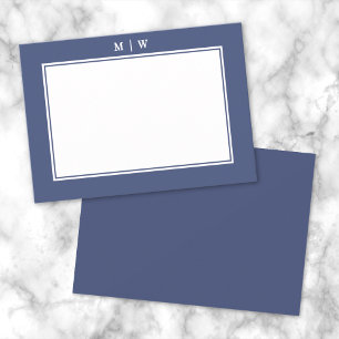 Blue Two Border Minimalist Monogram Card