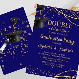 Blue Two Graduates Double Graduation Party 2025 Invitation