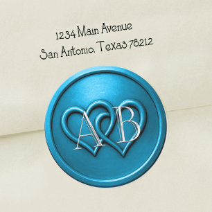 Blue Two Hearts Silver Monogram Wedding Classic Round Sticker