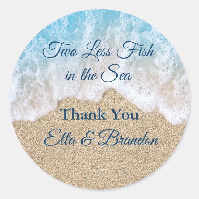 Blue Two Less Fish in the Sea Thank You Classic Round Sticker (Front)