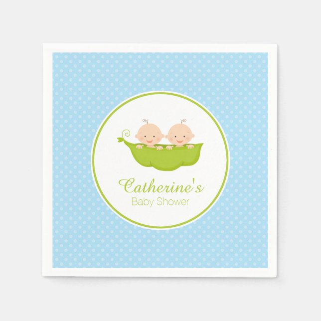 Blue Two Peas in Pod Baby Shower Paper Napkin (Front)