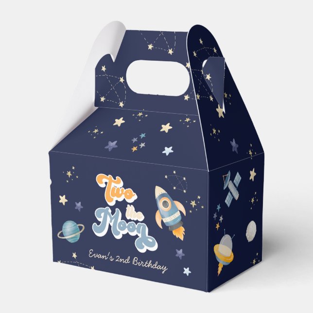 Blue Two the Moon Space Birthday  Favour Box (Front Side)