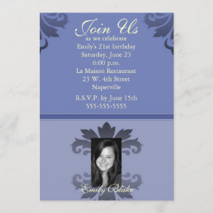 Blue Two-toned Damask Photo Invitation