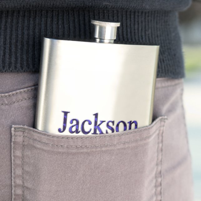 Blue Two Toned Jackson Name, Hip Flask (In Situ)
