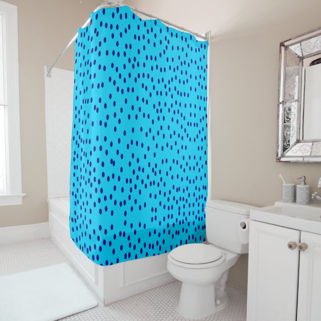 Blue Two Toned Polka Dots  Shower Curtain (In Situ)