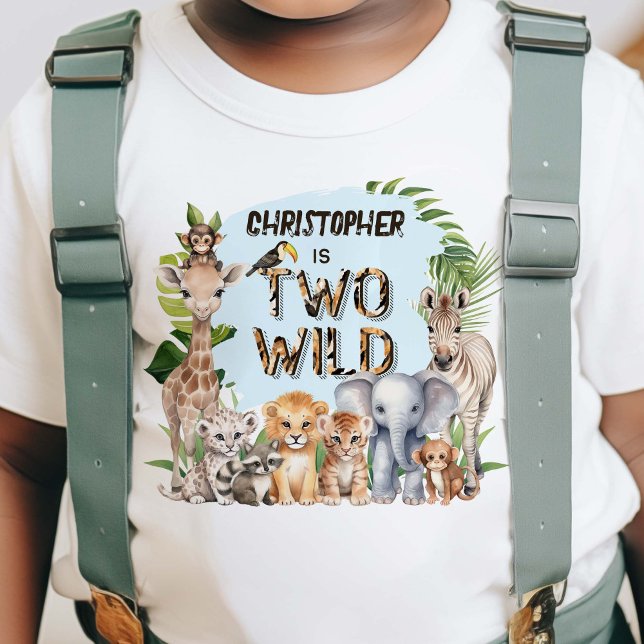 Blue Two Wild Themed Baby Boy Safari 2nd birthday Toddler T-Shirt (Blue Two Wild Safari Themed Baby Boy 2nd birthday T-shirt.)