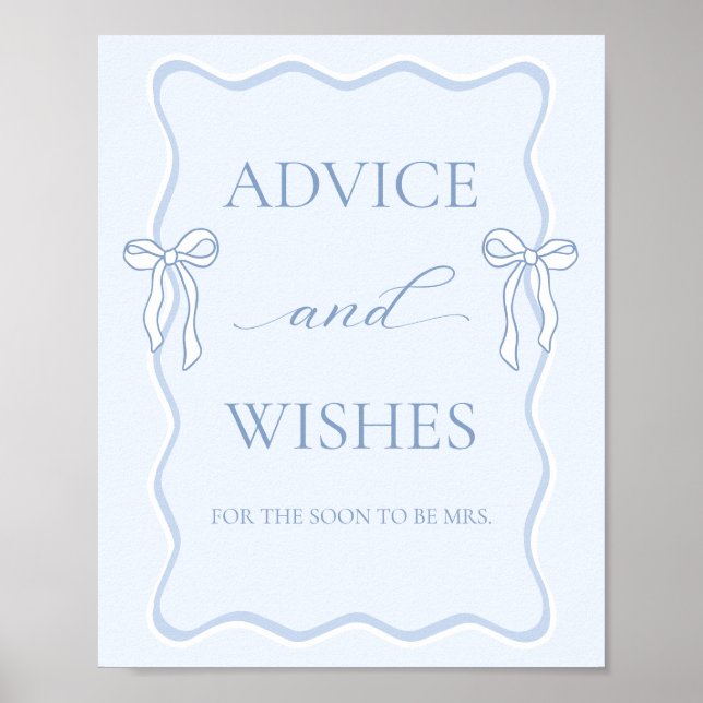 Blue Tying the knot Bridal Shower Advice Wishes Poster (Front)